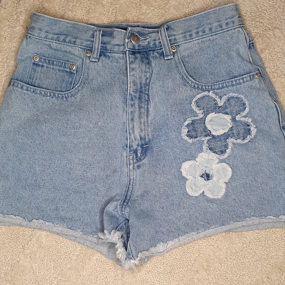 L.A. BLUES Vintage Jean Shorts Cute Flower Patchwork 90s High Waist Womens Sz 10